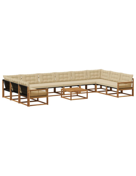 Set di divani da esterno con cuscino 11 pcs Naturale e Beige