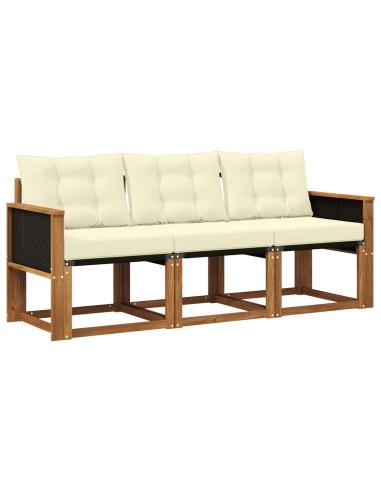 Set di divani da esterno con cuscino 3 pcs Naturale e Crema