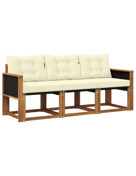 Set di divani da esterno con cuscino 3 pcs Naturale e Crema