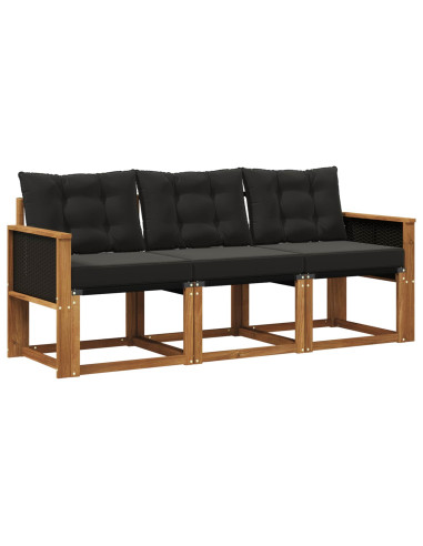 Set di divani da esterno con cuscino 3 pcs Naturale e Nero