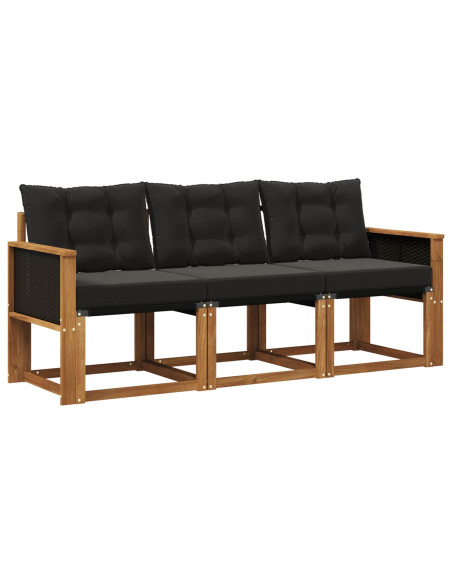 Set di divani da esterno con cuscino 3 pcs Naturale e Nero