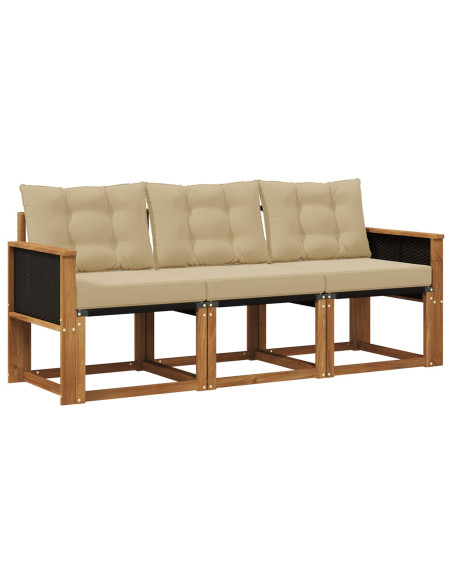 Set di divani da esterno con cuscino 3 pcs Naturale e Beige