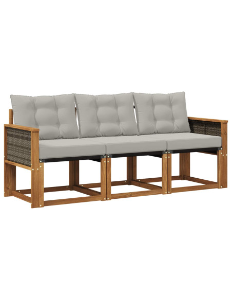 Set di divani da esterno 3 pcs Naturale e Grigio Chiaro