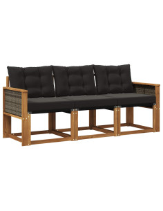 Set di divani da esterno con cuscino 3 pcs Naturale e Nero