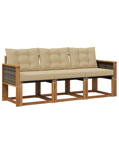 Set di divani da esterno con cuscino 3 pcs Naturale e Beige