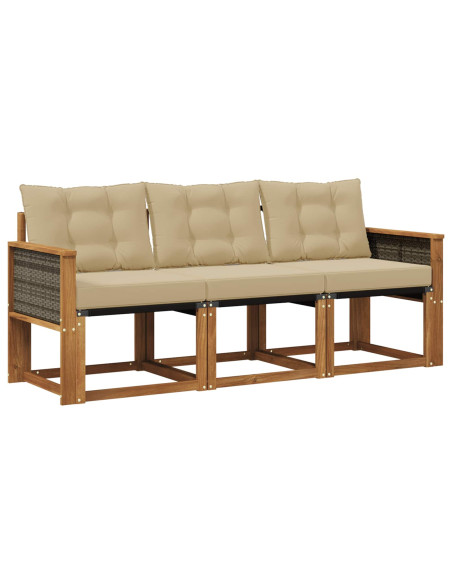 Set di divani da esterno con cuscino 3 pcs Naturale e Beige