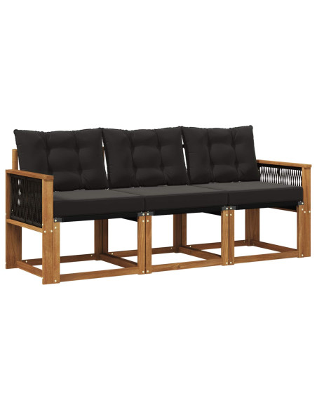 Set di divani da esterno con cuscino 3 pcs Naturale e Nero