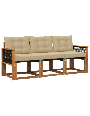 Set di divani da esterno con cuscino 3 pcs Naturale e Beige