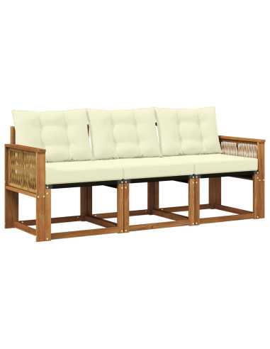 Set di divani da esterno con cuscino 3 pcs Naturale e Crema