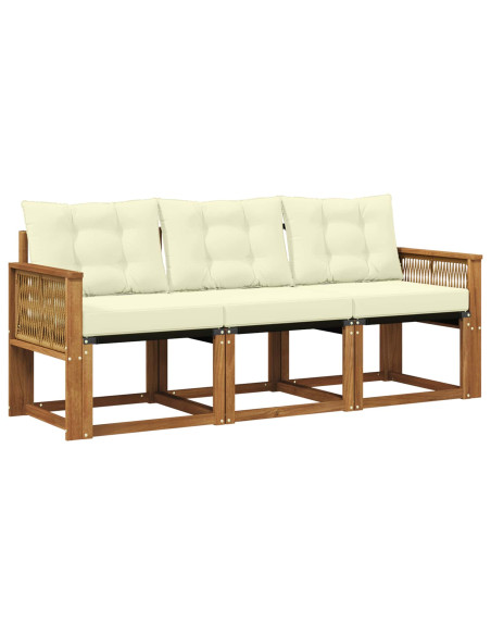 Set di divani da esterno con cuscino 3 pcs Naturale e Crema