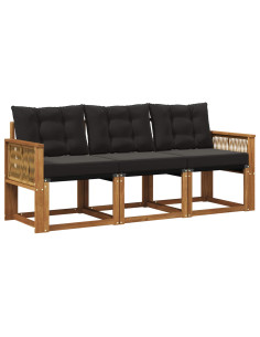 Set di divani da esterno con cuscino 3 pcs Naturale e Nero