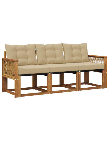 Set di divani da esterno con cuscino 3 pcs Naturale e Beige