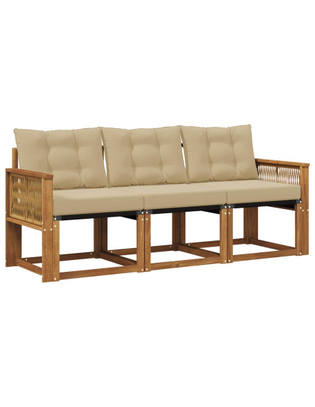 Set di divani da esterno con cuscino 3 pcs Naturale e Beige