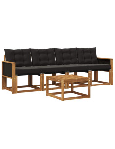 Set di divani da esterno con cuscino 5 pcs Naturale e Nero