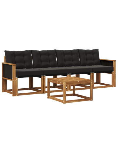 Set di divani da esterno con cuscino 5 pcs Naturale e Nero