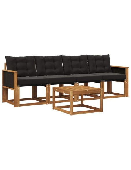 Set di divani da esterno con cuscino 5 pcs Naturale e Nero