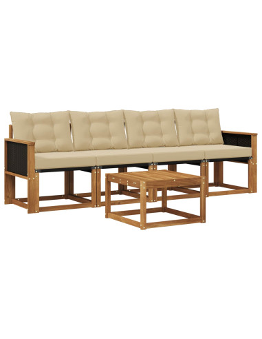 Set di divani da esterno con cuscino 5 pcs Naturale e Beige