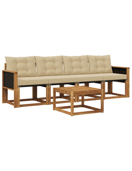 Set di divani da esterno con cuscino 5 pcs Naturale e Beige