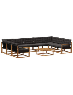 Set di divani da esterno con cuscino 10 pcs Naturale e Nero