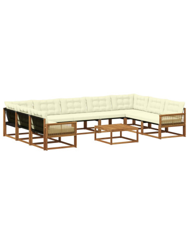 Set di divani da esterno con cuscino 10 pcs Naturale e Crema