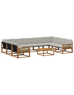 Set di divani da esterno 10 pcs Naturale e Grigio Chiaro