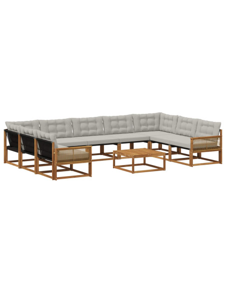 Set di divani da esterno 10 pcs Naturale e Grigio Chiaro