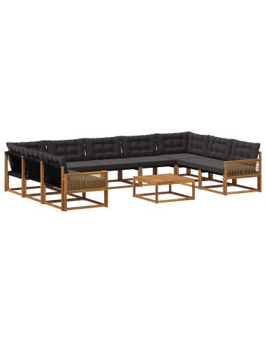 Set di divani da esterno con cuscino 10 pcs Naturale e Nero