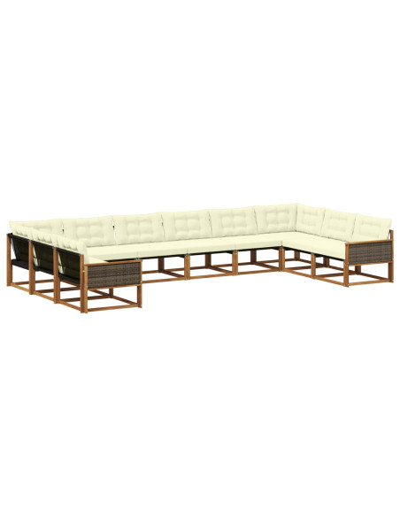 Set di divani da esterno con cuscino 10 pcs Naturale e Crema