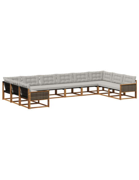 Set di divani da esterno 10 pcs Naturale e Grigio Chiaro