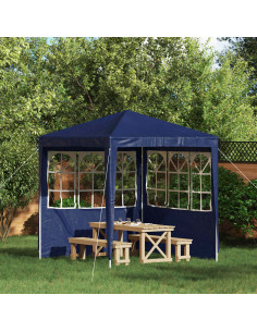 Parete per tenda da festa 2 pcs 200 x 195 cm Blu PE e Acciaio
