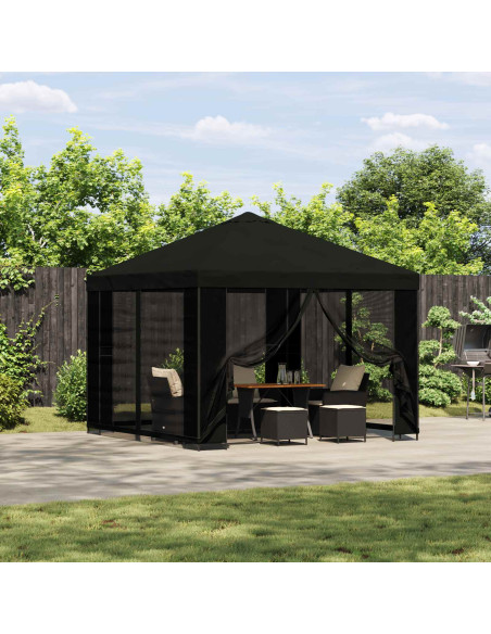 Gazebo 3 x 3 m Nero Poliestere e Acciaio 190