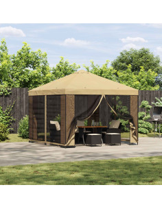 Gazebo da giardino con pareti laterali 3 x 3 m Crema