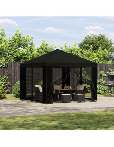 Gazebo da giardino con pareti laterali 3 x 3 m Nero