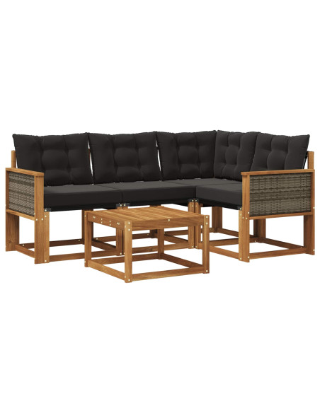 Set di divani da esterno con cuscino 5 pcs Naturale e Nero