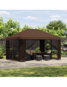 Gazebo da giardino con pareti laterali 4 × 3 m Marrone
