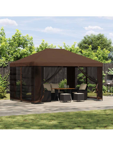 Gazebo da giardino con pareti laterali 4 × 3 m Marrone