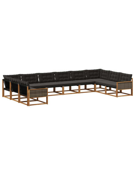 Set di divani da esterno con cuscino 10 pcs Naturale e Nero