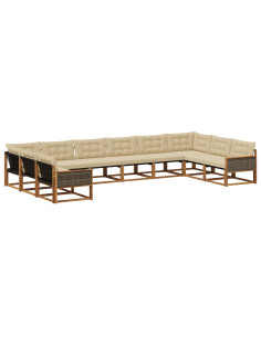 Set di divani da esterno con cuscino 10 pcs Naturale e Beige