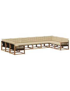 Set di divani da esterno con cuscino 10 pcs Naturale e Beige
