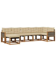Set di divani da esterno con cuscino 7 pcs Naturale e Beige