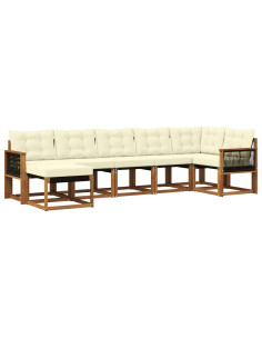 Set di divani da esterno con cuscino 7 pcs Naturale e Crema