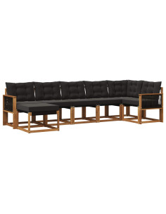 Set di divani da esterno con cuscino 7 pcs Naturale e Nero