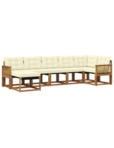 Set di divani da esterno con cuscino 7 pcs Naturale e Crema
