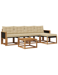 Set di divani da esterno con cuscino 6 pcs Naturale e Beige