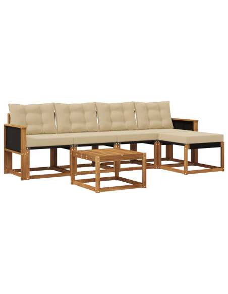 Set di divani da esterno con cuscino 6 pcs Naturale e Beige