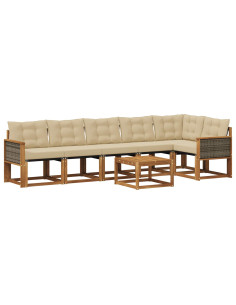 Set di divani da esterno con cuscino 7 pcs Naturale e Beige