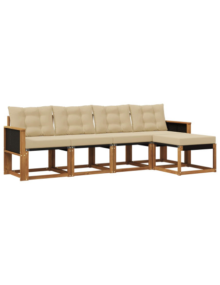 Set di divani da esterno con cuscino 5 pcs Naturale e Beige