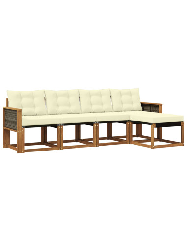 Set di divani da esterno con cuscino 5 pcs Naturale e Crema
