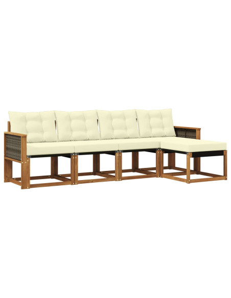 Set di divani da esterno con cuscino 5 pcs Naturale e Crema