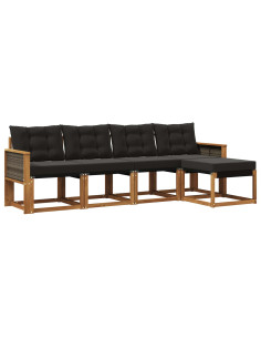 Set di divani da esterno con cuscino 5 pcs Naturale e Nero